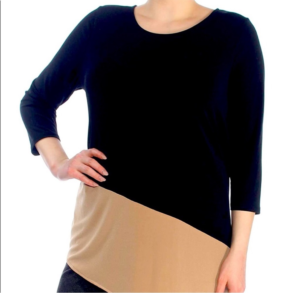 Alfani size medium colorblock Black and Tan Long Sleeve Top